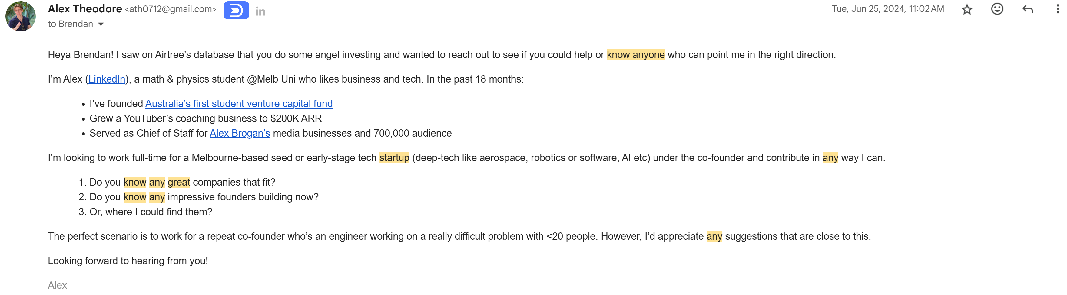 Cold email screenshot 1